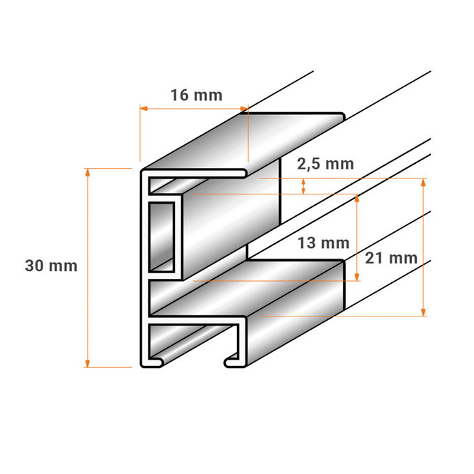 Meterware Profil 16 - silber matt - 200 cm