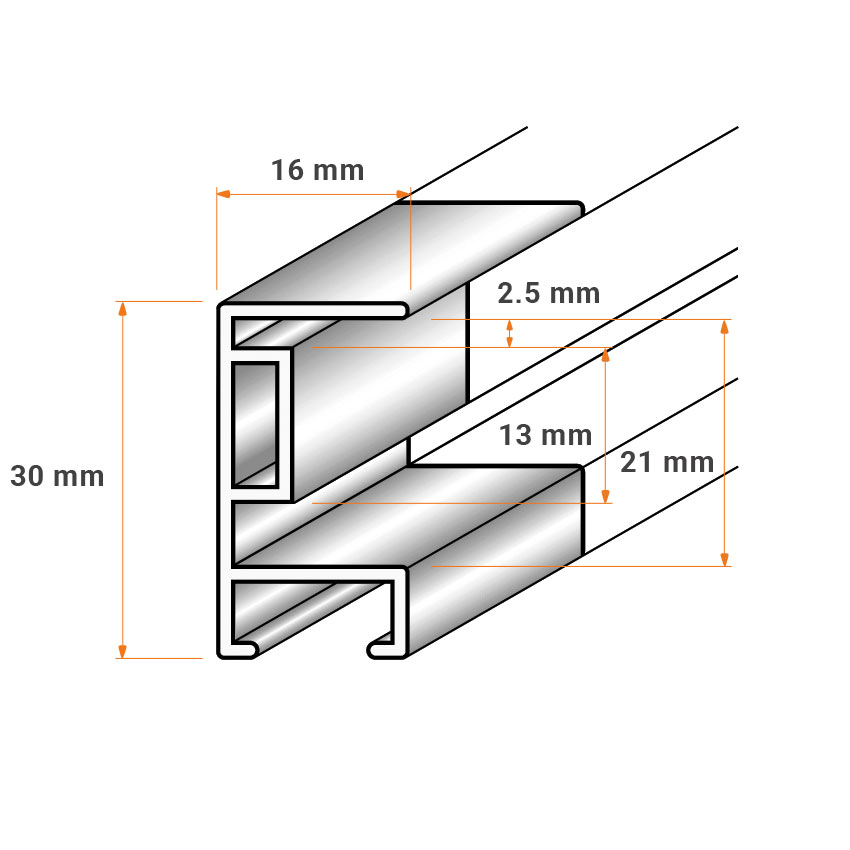 Trikotrahmen Distance - silber matt - 59,4 x 84 cm (DIN A1) - Polystyrol klar - Foamboard weiß