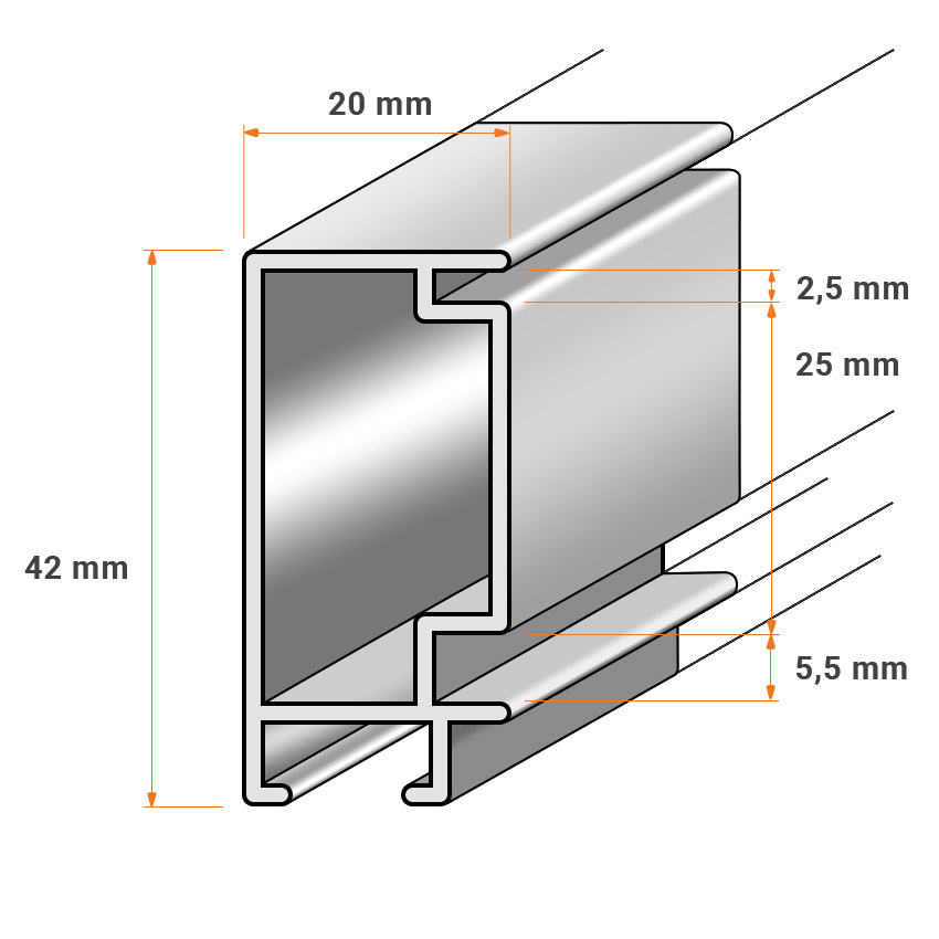Zuschnitt Profil 20 - silber matt - 21 x 29,7 cm (DIN A4) Bildmaß